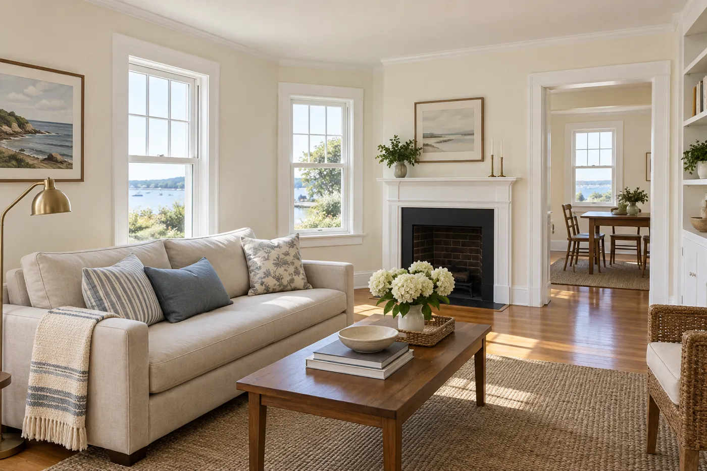 Illustrative freshly painted Cape Cod living room for interior painting in Dennis, MA