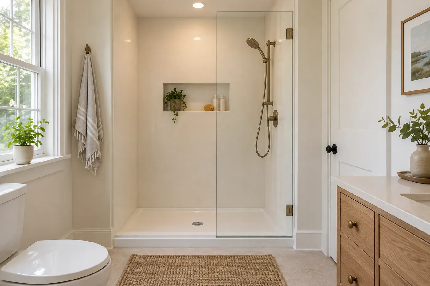 Illustrative low-profile panel shower conversion in East Harwich, MA